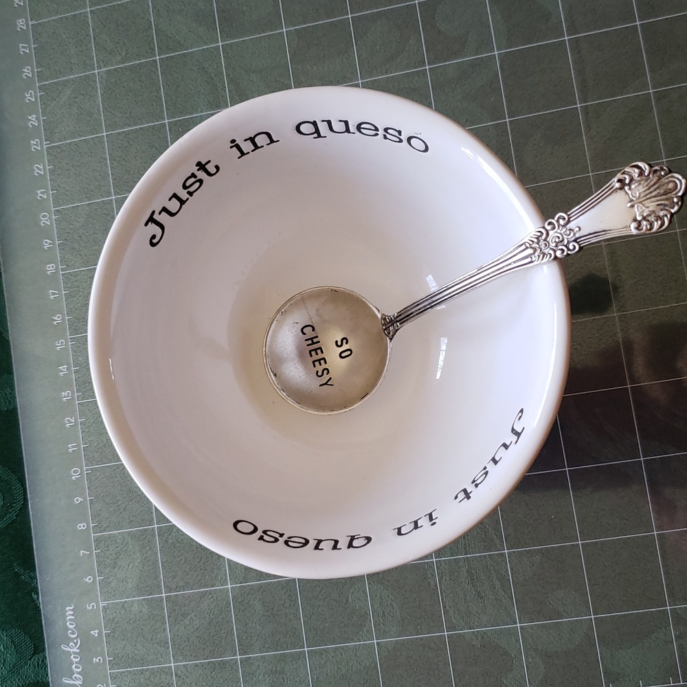 Ceramic Dip Bowl Silver Plated Ladle Set